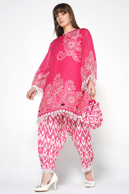 Daily Drama Rani Pink Linen Printed Co-Ord Set