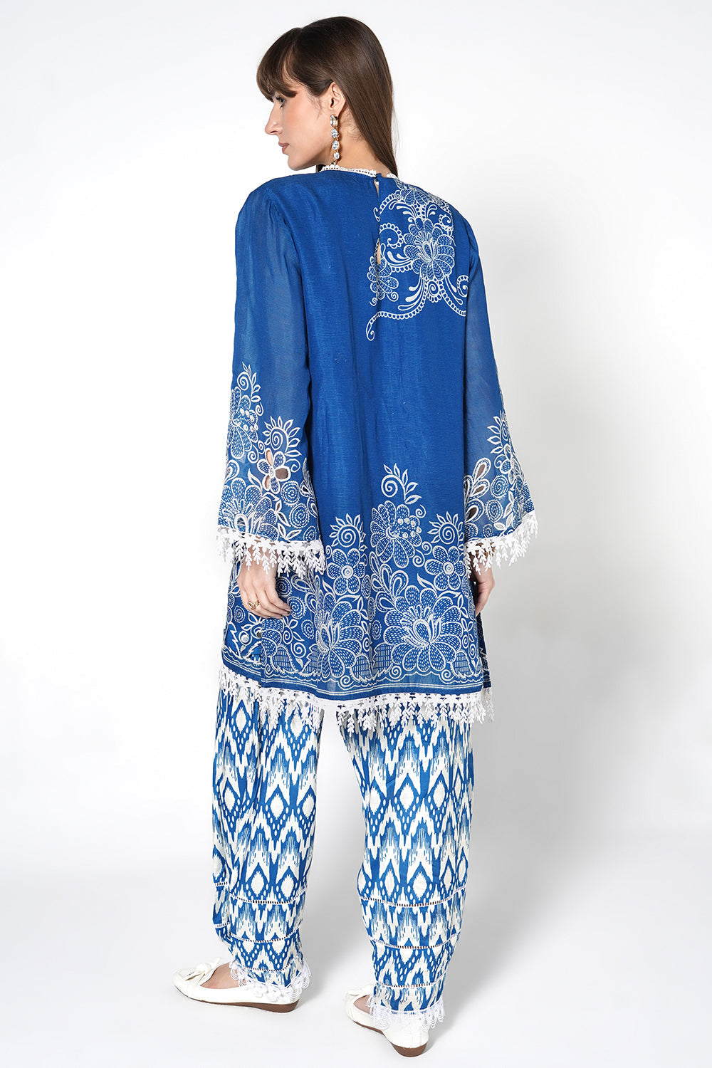 Daily Drama Royal Blue Linen Printed Co-Ord Set