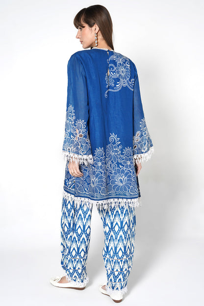 Daily Drama Royal Blue Linen Printed Co-Ord Set