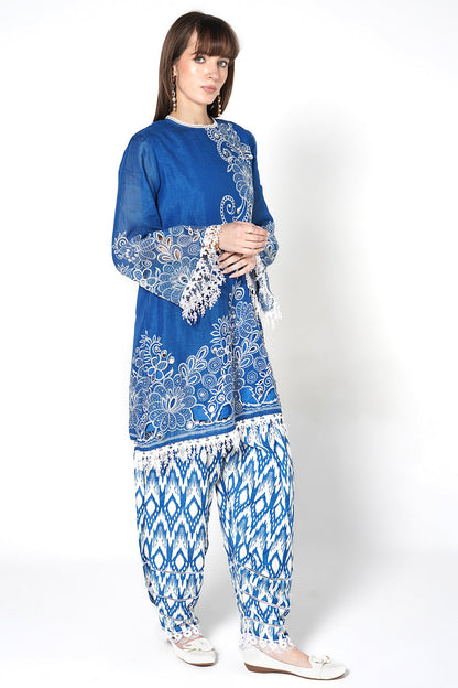 Daily Drama Royal Blue Linen Printed Co-Ord Set