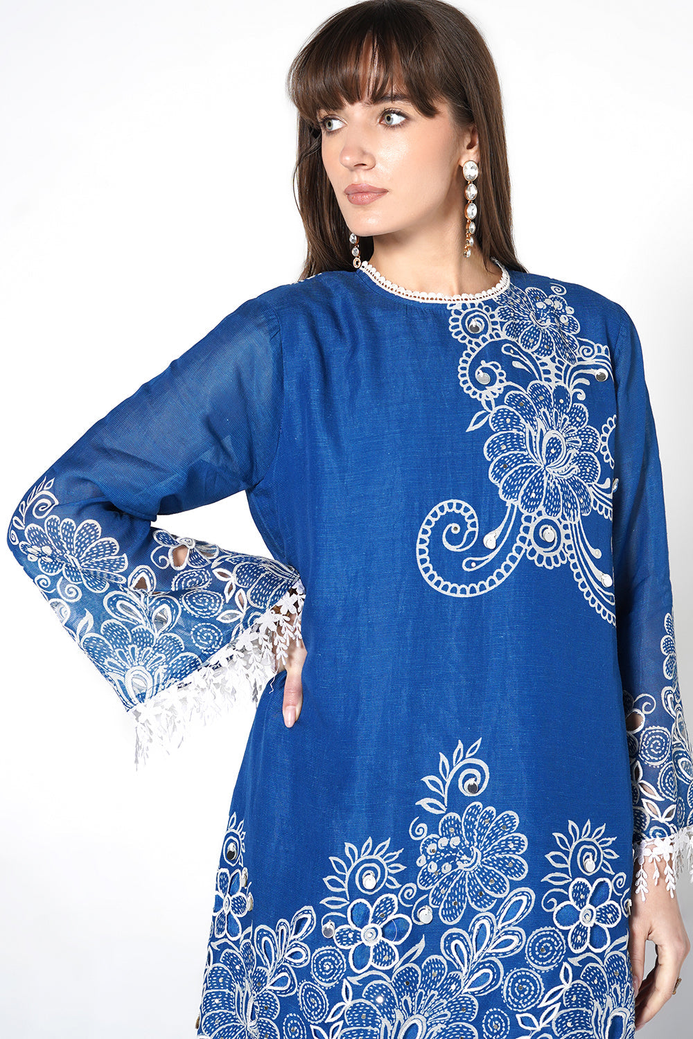 Daily Drama Royal Blue Linen Printed Co-Ord Set