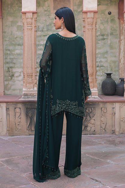 Emerald Green Georgette Beads Work Kurta Pant Set
