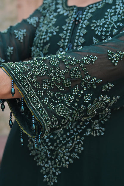 Emerald Green Georgette Beads Work Kurta Pant Set