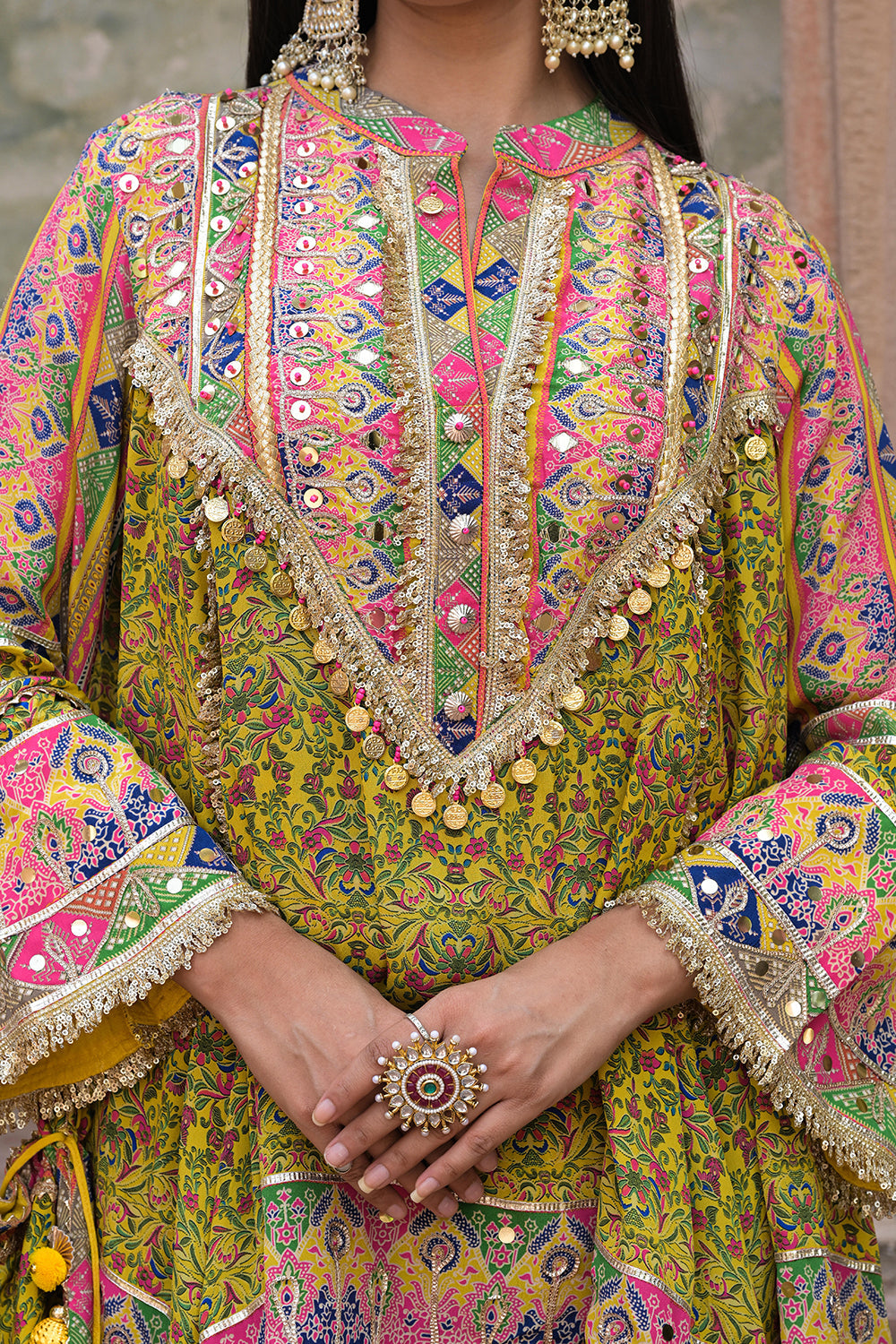 Green Viscose Crepe Suit Set with Tulip Pants – Festive Flair