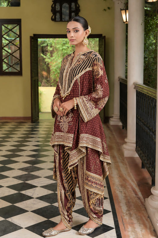 Brown Crepe Draped Kurta And Patiala Pants