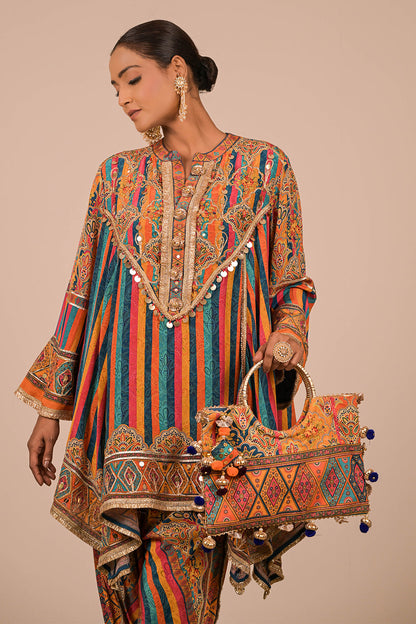 Sapphire Blue Crepe Suit with Tulip Pant and Matching Canvas Tote Bag