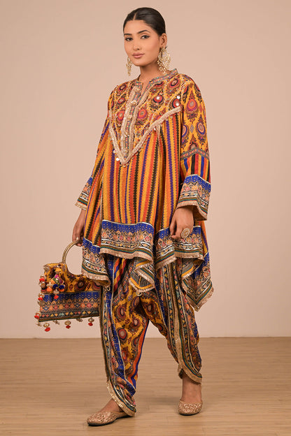 Yellow Crepe Suit Set with Tulip Pants with Canvas Tote Bag
