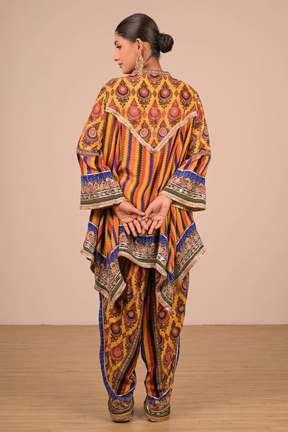 Yellow Crepe Suit Set with Tulip Pants with Canvas Tote Bag