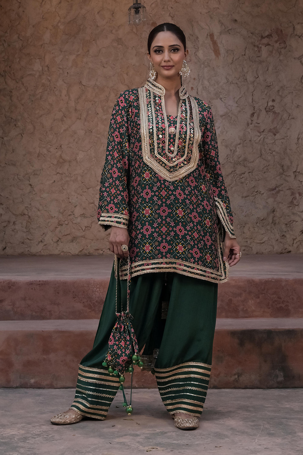 Kai Green Crepe Kurti Pant Set Designer Indian Ethnic Wear