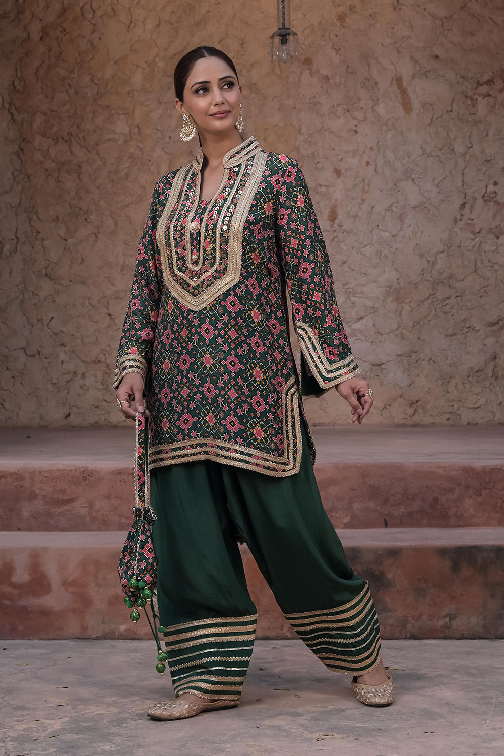 Kai Green Crepe Kurti Pant Set Designer Indian Ethnic Wear