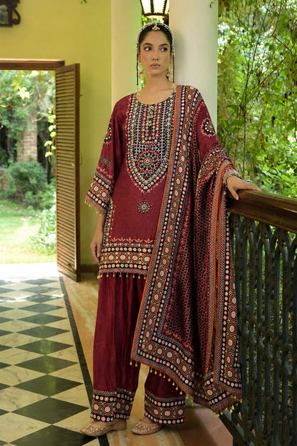 Maroon Crepe Short Kurti With Printed Farshi Pants And Dupatta