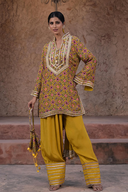 Mehandi Green Crepe Kurti Set Trendy Indian Festive Outfit