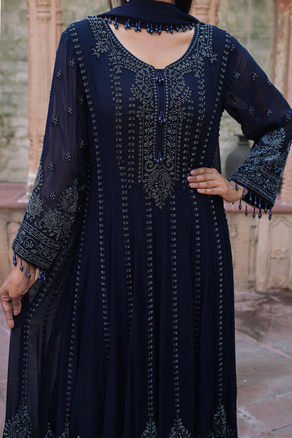 Midnight Blue Georgette Beads Work Anarkali Suit Set