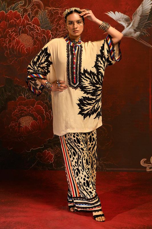 Mosaic Beige Black Printed crepe co-ord Festive Set