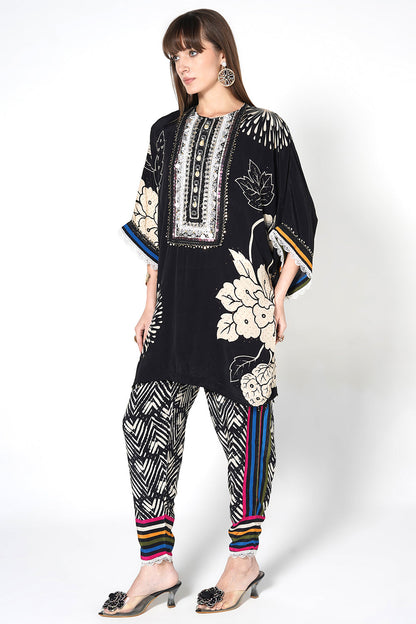 Mosaic Black Floral Printed Designer Kurta Contemporary crepe Co-ord Set