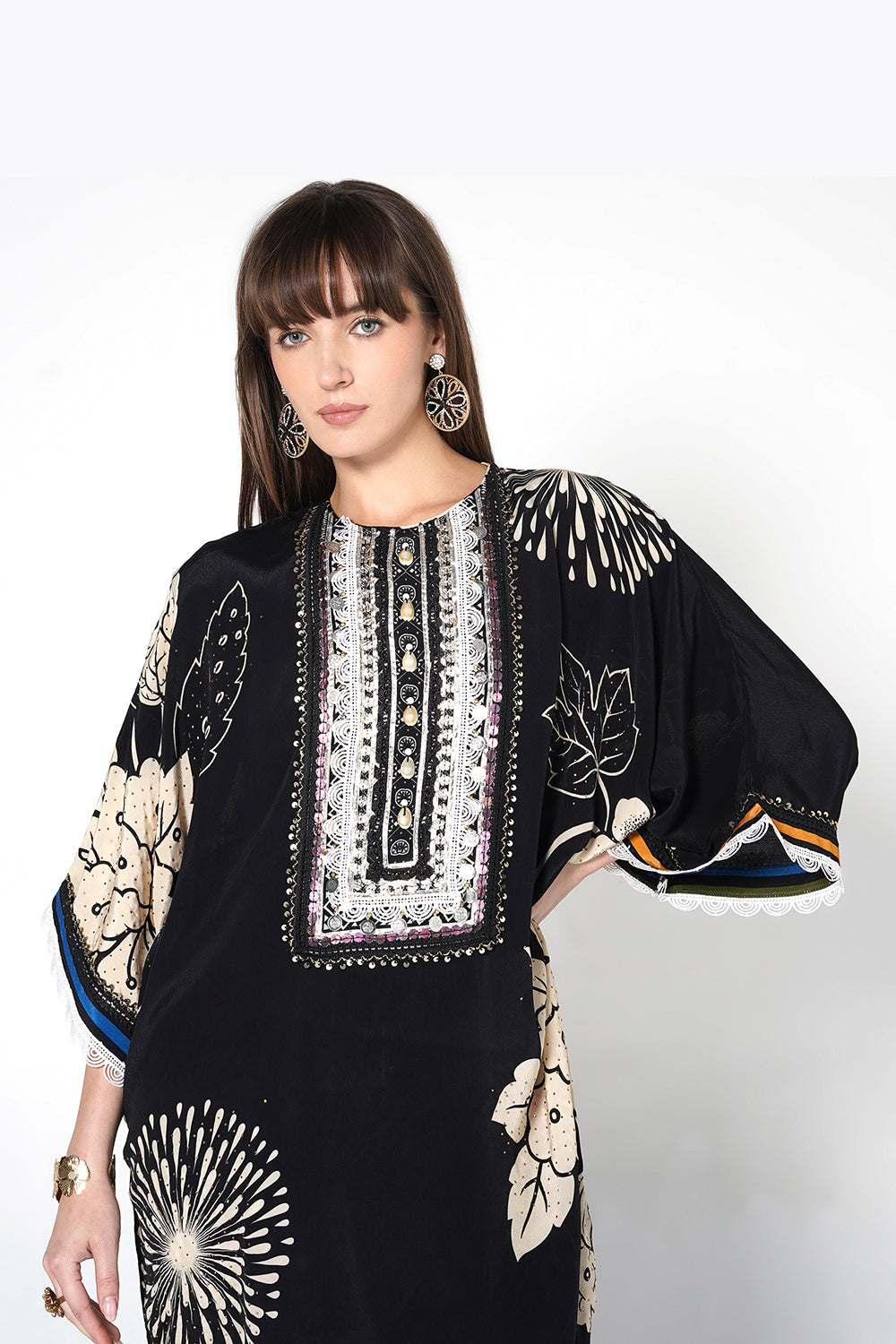 Mosaic Black Floral Printed Designer Kurta Contemporary crepe Co-ord Set