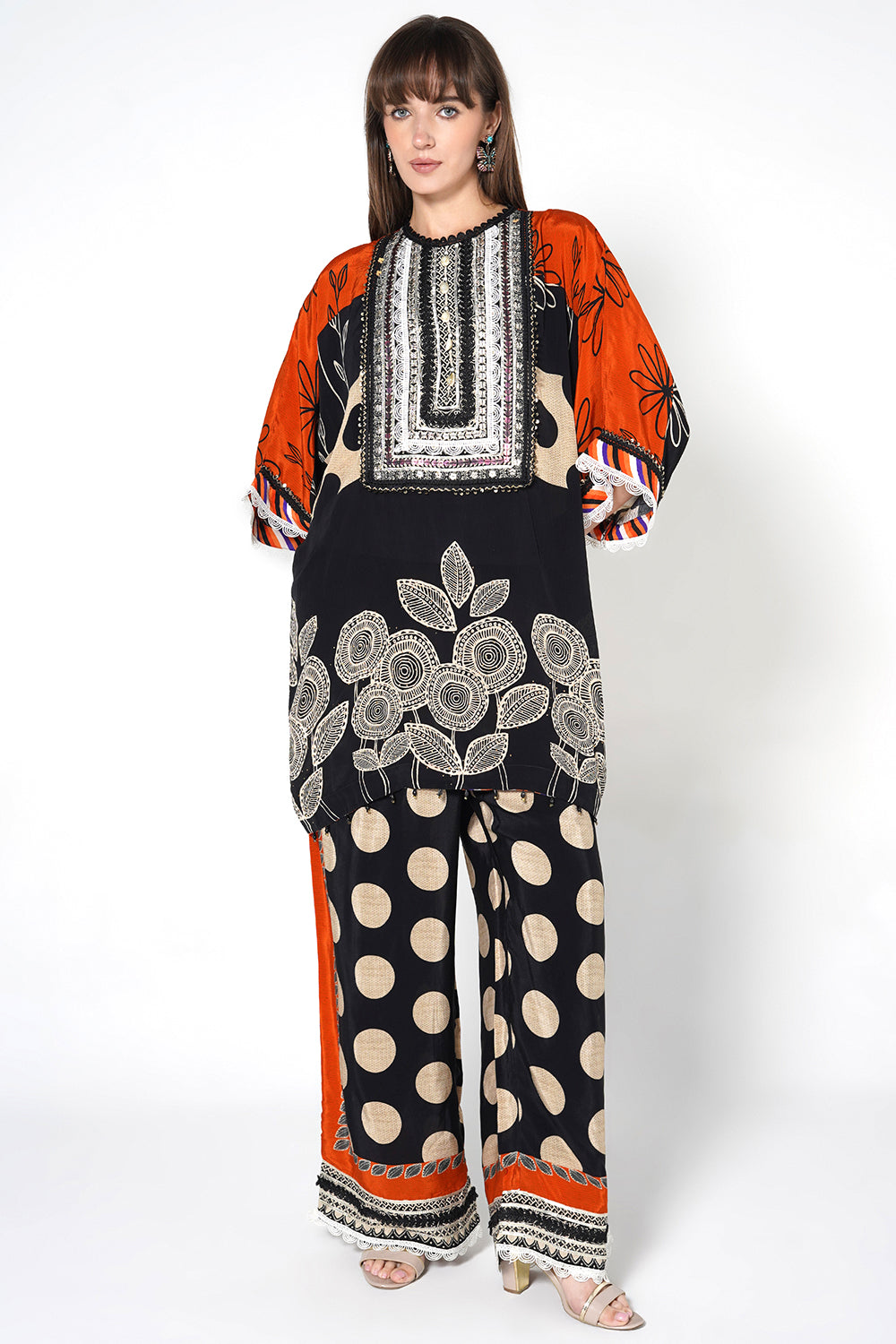 Mosaic Black Red Printed crepe Kurta Palazzo Festive Co-Ord