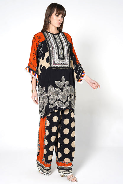 Mosaic Black Red Printed crepe Kurta Palazzo Festive Co-Ord