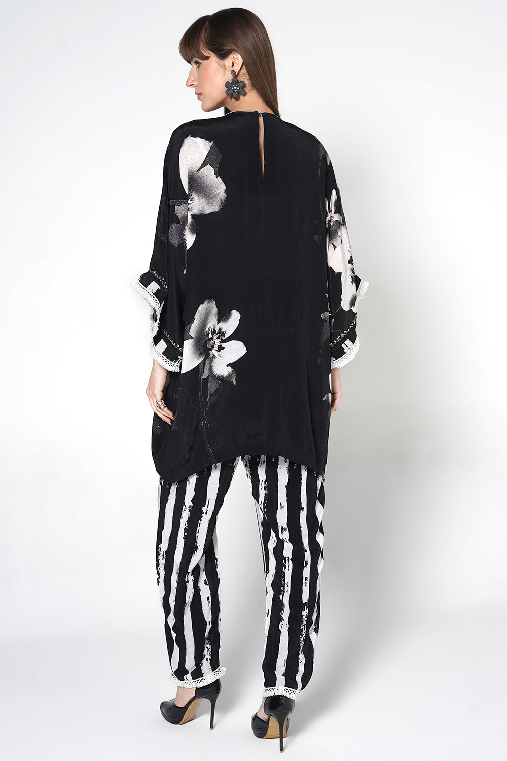 Mosaic Black White Floral Designer Kurta Statement crepe Co-ord Set