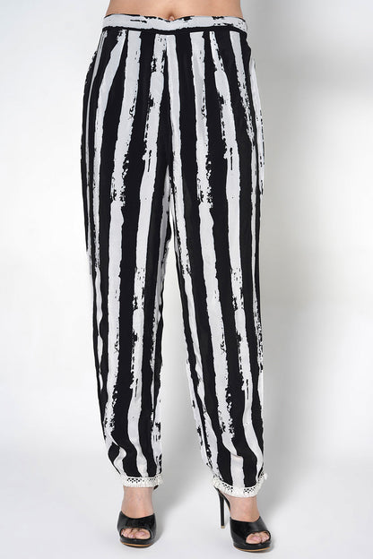 Mosaic Black White Floral Designer Kurta Statement crepe Co-ord Set