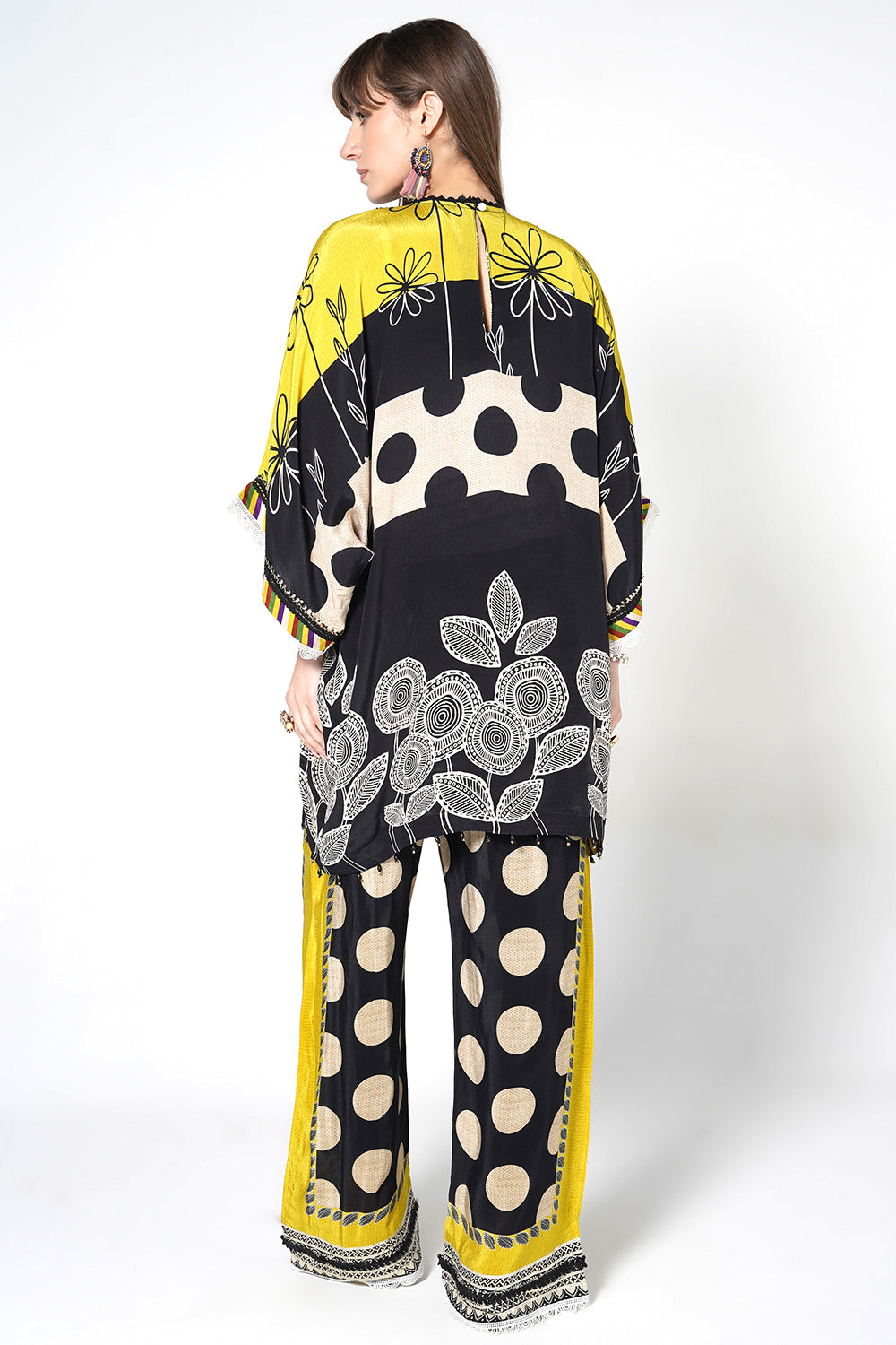 Mosaic Black Yellow Printed crepe Kurta Palazzo Statement Festive Co-Ord