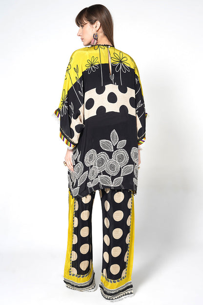 Mosaic Black Yellow Printed crepe Kurta Palazzo Statement Festive Co-Ord