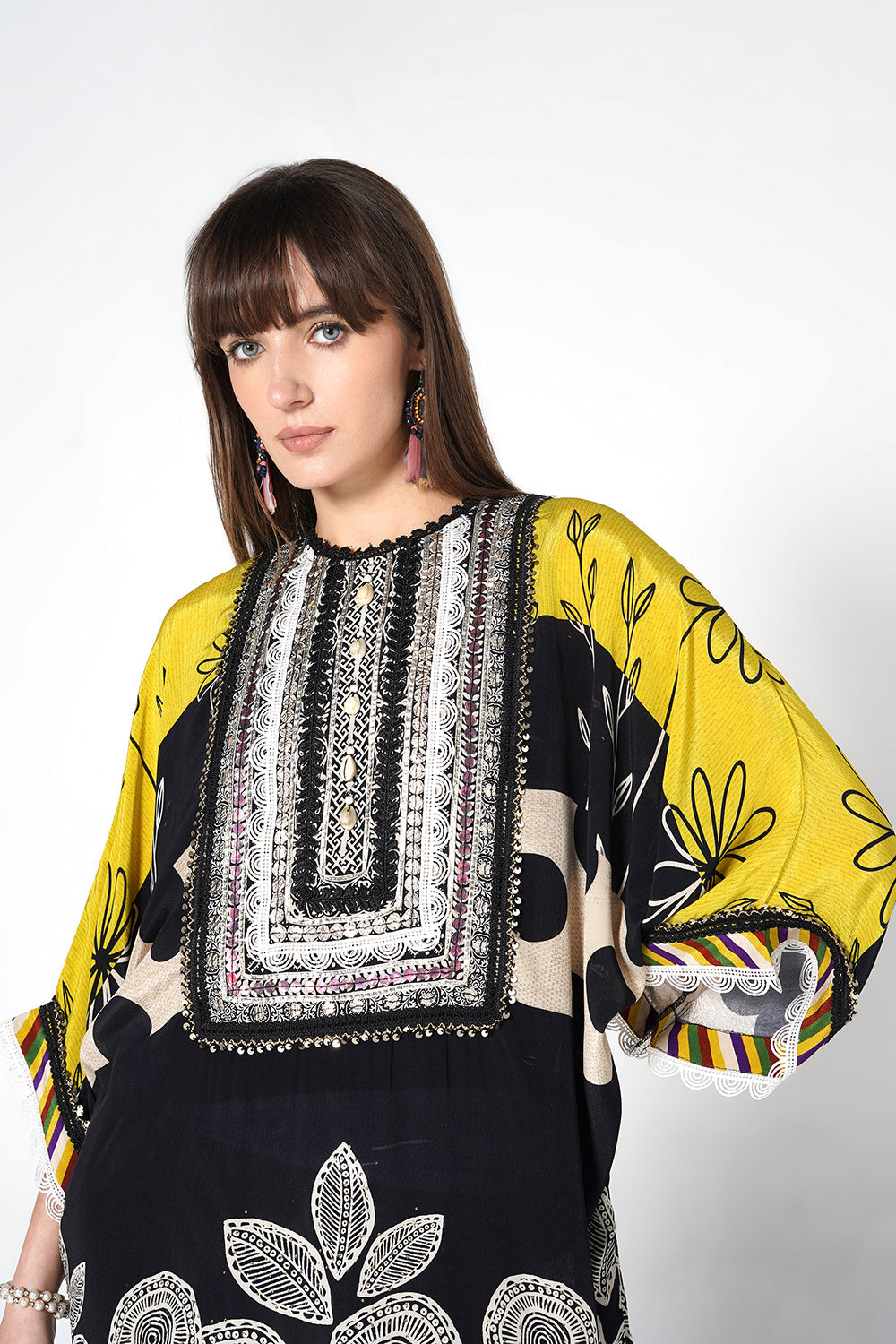 Mosaic Black Yellow Printed crepe Kurta Palazzo Statement Festive Co-Ord