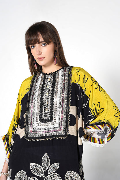 Mosaic Black Yellow Printed crepe Kurta Palazzo Statement Festive Co-Ord