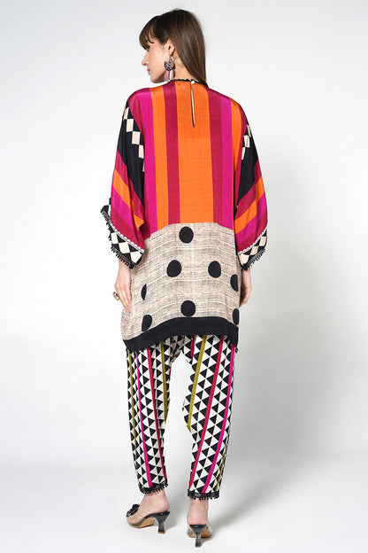 Mosaic Multicolor Striped Designer Kurta crepe Co-ord Statement Sleeves Set