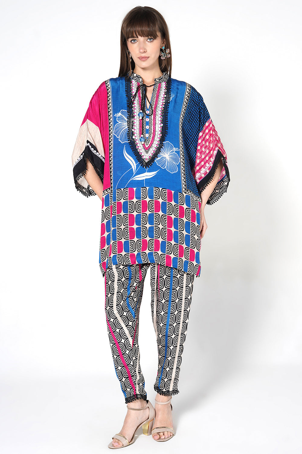 Mosaic Printed crepe Kaftan Kurta Co-Ord Set Statement Sleeves