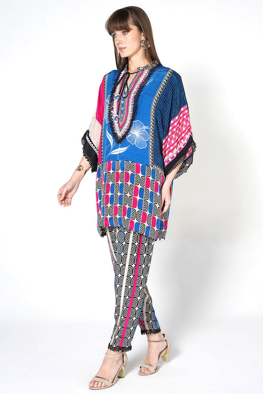 Mosaic Printed crepe Kaftan Kurta Co-Ord Set Statement Sleeves