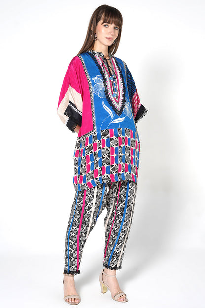 Mosaic Printed crepe Kaftan Kurta Co-Ord Set Statement Sleeves