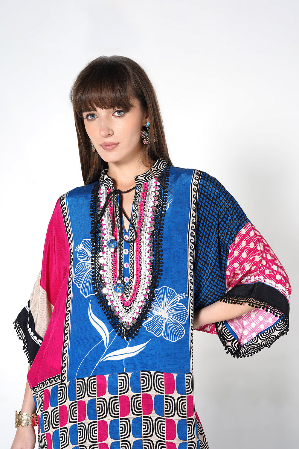 Mosaic Printed crepe Kaftan Kurta Co-Ord Set Statement Sleeves