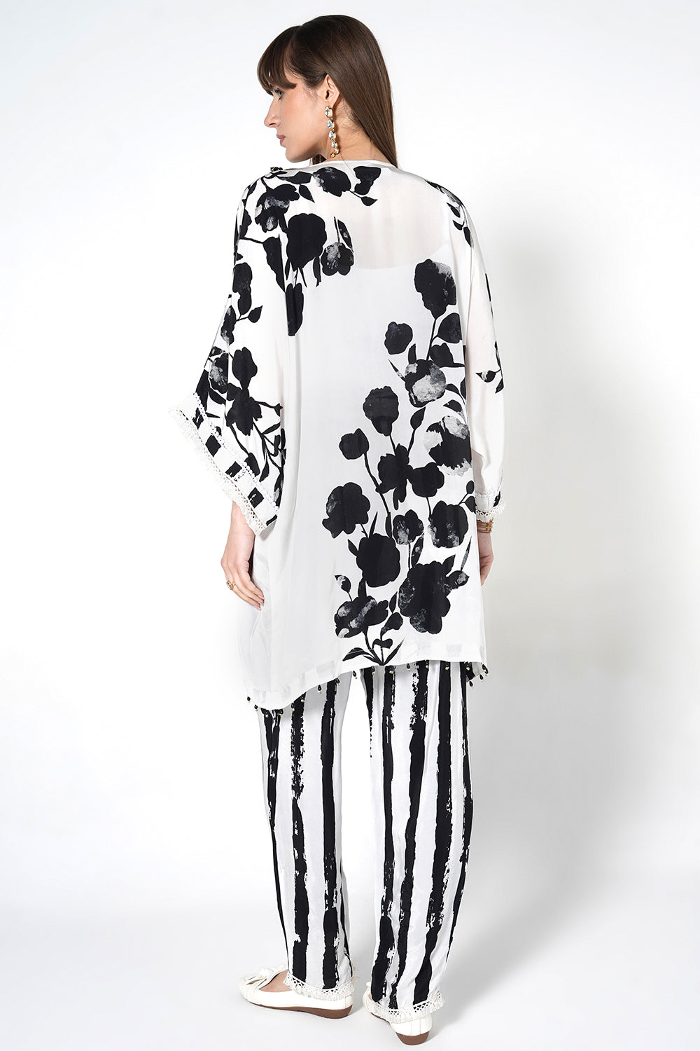 Mosaic White Black Printed Designer Kurta Contemporary crepe Co-ord Set