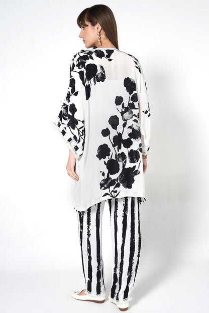Mosaic White Black Printed Designer Kurta Contemporary crepe Co-ord Set