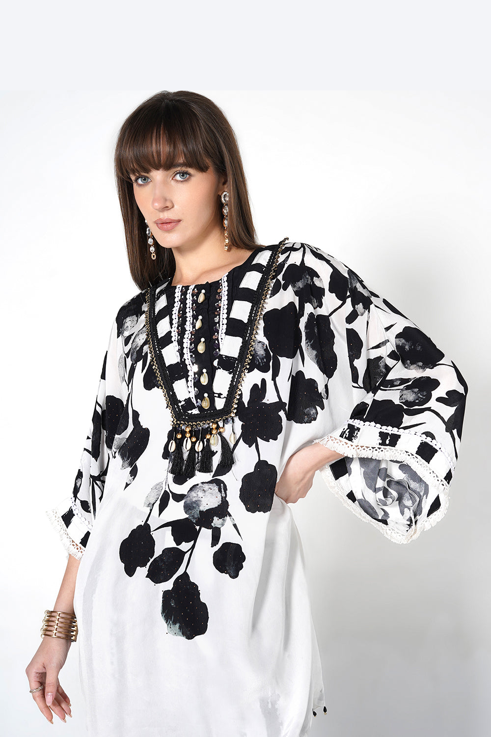 Mosaic White Black Printed Designer Kurta Contemporary crepe Co-ord Set