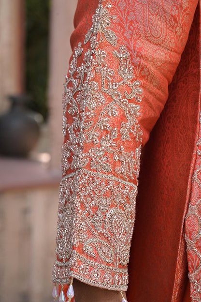 Orange Brocade Kurti Pant Set Designer Indian Ethnic Wear