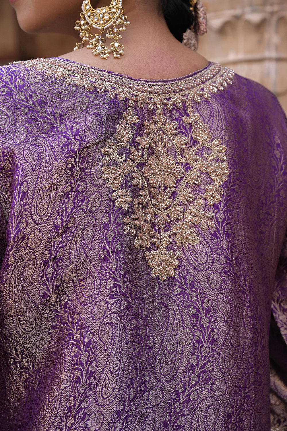 Purple Brocade Kurti Pant Set Elegant Festive Party Look