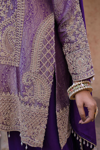 Purple Brocade Kurti Pant Set Elegant Festive Party Look