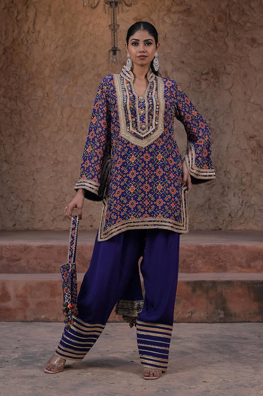 Purple Crepe Kurti Salwar Set Traditional Embroidered Ethnic Wear