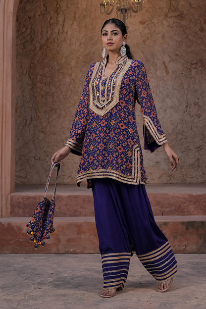 Purple Crepe Kurti Salwar Set Traditional Embroidered Ethnic Wear