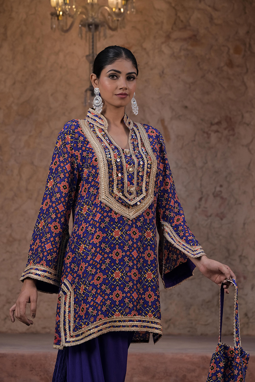 Purple Crepe Kurti Salwar Set Traditional Embroidered Ethnic Wear