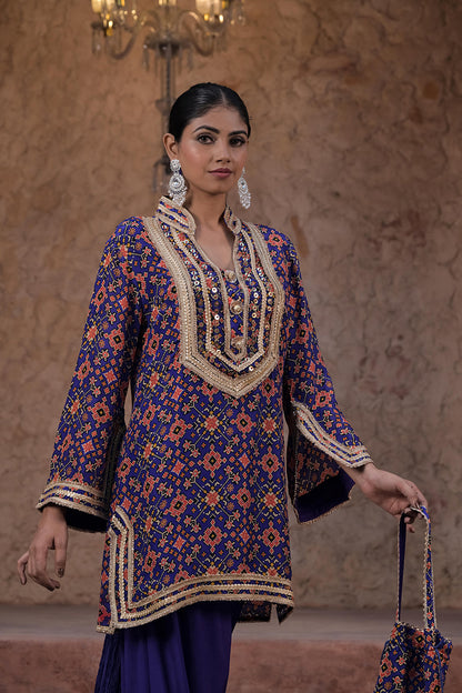 Purple Crepe Kurti Salwar Set Traditional Embroidered Ethnic Wear