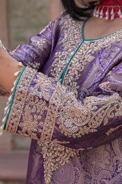 Rama Green Brocade 3D Effect Kurti Teal Pant Ensemble