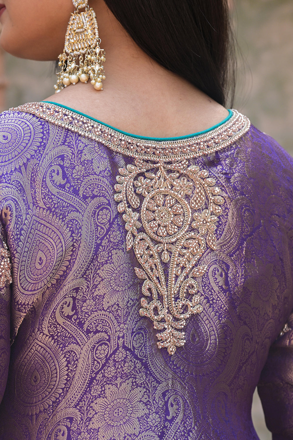 Rama Green Brocade 3D Effect Kurti Teal Pant Ensemble