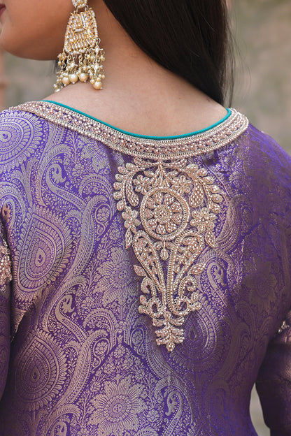 Rama Green Brocade 3D Effect Kurti Teal Pant Ensemble