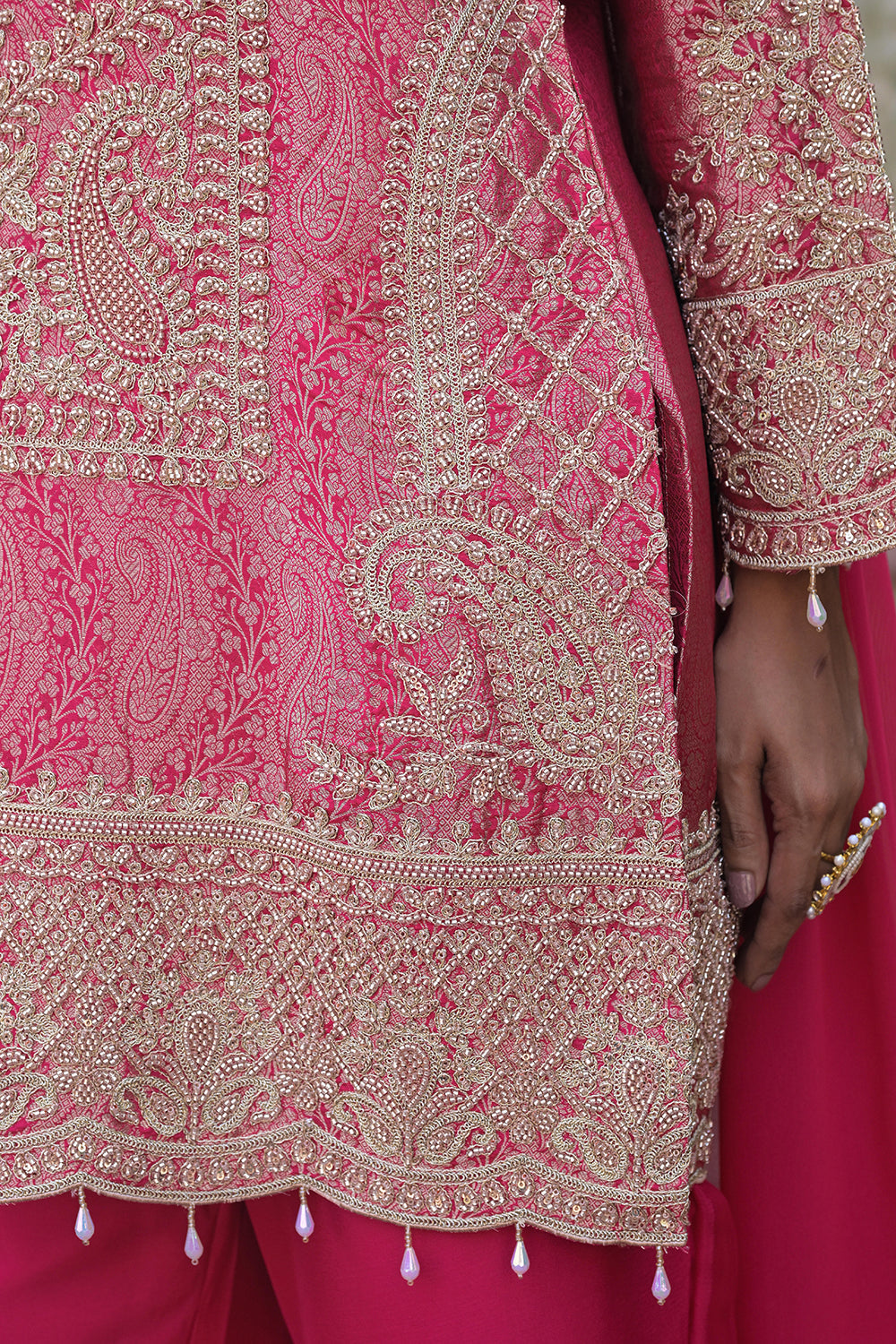 Rani Pink Brocade Kurti Pant Set Indian Party Outfit