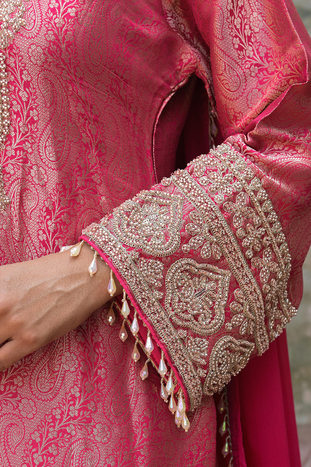 Rani Pink Brocade Kurti Sharara Set Indian Ethnic Wear