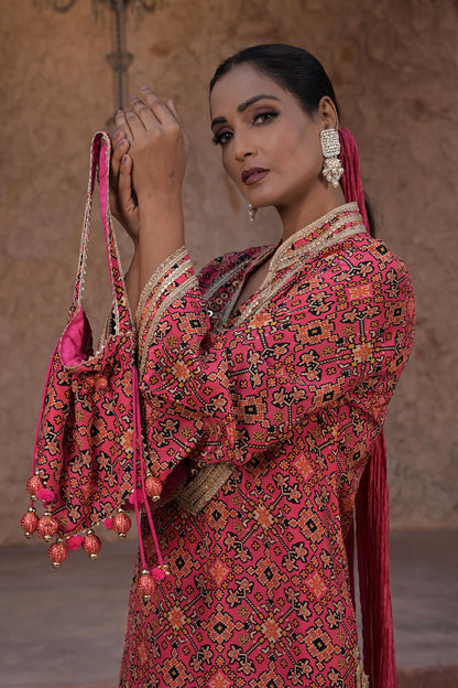 Rani Pink Crepe Kurti Salwar Set Contemporary Festive Fashion