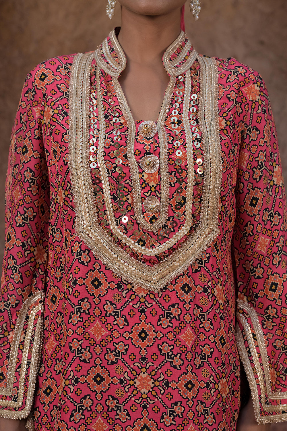 Rani Pink Crepe Kurti Salwar Set Contemporary Festive Fashion